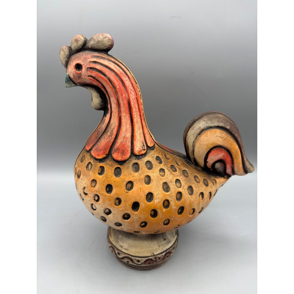 Vintage Ceramic Pottery Rooster‎ Figurine Hand Painted Folk Art Farm Country